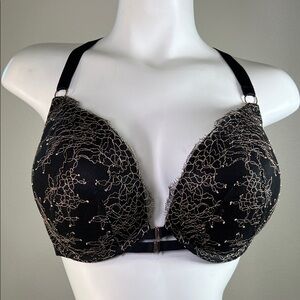 Victoria's Secret Black & Gold Adjustable Strappy Front-Close Underwire Bra 36DD